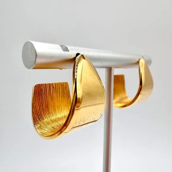 Vintage Monet J Hoop Earrings Gold Tone Signed Luxe Chic Runway Classic Timeless - Picture 3 of 16